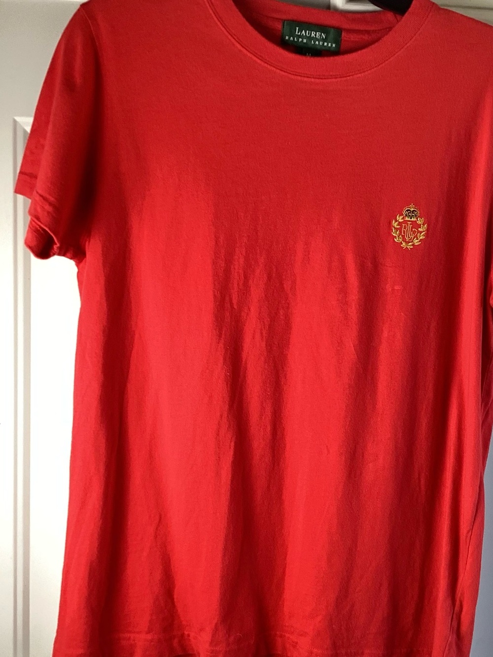 Ralph Lauren Red Short Sleeve Tee with Gold Crest Logo